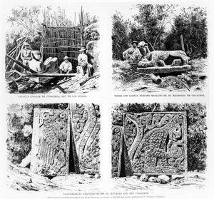 Artefacten ontdekt in Chichen Itza door Augustus Le Plongeon, illustratie uit La Illustracion Espanola y Americana 1877 door Spanish School