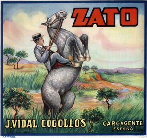 Ruiter op een steigerd paard. Spaanse reclameposter, Valencia door Spanish School