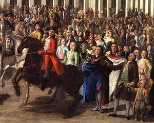 Karel III (1685-1740) betreedt Madrid, vanaf de Plaza Mayor door Spanish School