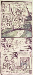 Codex van de verovering van Mexico: de gezanten van Montezuma, of Moctezuma II Azteekse keizer ontmoeten de Spanjaarden door Spanish School