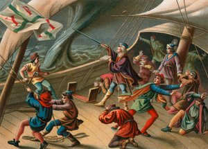 Columbus kalmeert een waterhoos door Spanish School