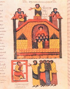 Verovering van Jeruzalem door Nebukadnezar en de profeet Jeremia die de hoogwaardigheidsbekleders van de stad ontvangt, fol.283v., uit de Visigotisch-Mozarabische Bijbel van St. Isidores, 960 n.Chr. (tempera op perkament)