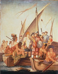 De verovering van Mexico: Garcia de Holguin vangt Guatimozin door Spanish School