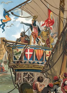 Vertrek van Jaime I van Aragon voor de verovering van Mallorca door Spanish School