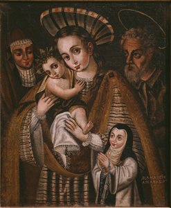 Ex voto, Heilige Familie met St. Anna en de non van de abdij, Ana de Ibaizabal door Spanish School