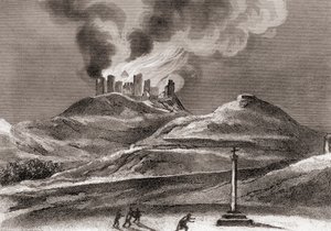Brand in het klooster van Montearagon, Quincena, Huesca, Spanje in 1835