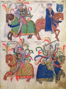 Vier ridders, uit het Libro de Los Caballeros de la Cofradia de Santiago door Spanish School