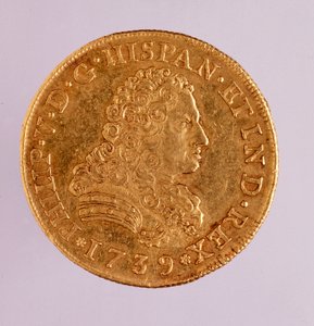 Gouden munt (8 ecu) uit Spanje: regering van Filips V