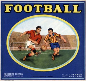 Afbeelding van twee Spaanse voetballers. Reclameposter, Valencia