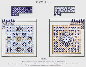 Mozaïek Dados op pilaren tussen de ramen, Hal van de Ambassadeurs (kleur litho) door Spanish School