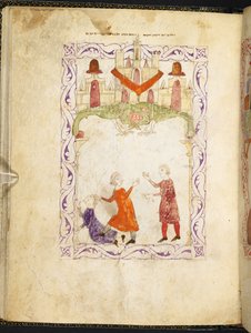 Mozes berispt twee ruziënde Israëlieten, Mozes in Egypte, uit Hispano-Moresque Haggadah, MS Or 2737, f.66r, f.1275-1324 (perkament)