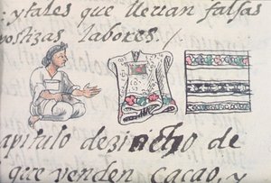 Ms Palat. 218-220 Boek IX Een Azteekse koopman die mantels verkoopt, uit de Florentijnse Codex door Bernardino de Sahagun, c.1540-85 door Spanish School