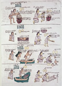 Pagina uit de Codex Mendoza, toont discipline en taken toegewezen aan kinderen, Mexico, ca. 1541-42