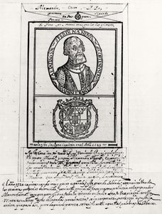 Portret van Hernando Cortes (1485-1547) en zijn wapens door Spanish School