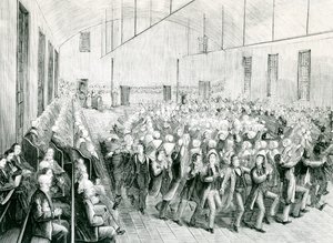Shaker bijeenkomst in New Lebanon, New York, 1873