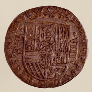 Zilveren munt (8 reales) uit Spanje: regeerperiode van Filips II door Spanish School