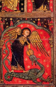 St. Michael vecht tegen de draak door Spanish School