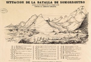 Derde Carlistenoorlog (1872-1876): kaart van de Slag bij Somorrostro in Baskenland op 25/03/1874 door Spanish School