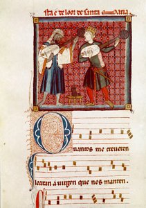 Twee muzikanten, een Moor en de ander een Spaanse christen (detail) door Spanish School