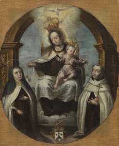 Maagd en Kind tussen Sint Claire en Sint Dominicus, c.1700 door Spanish School