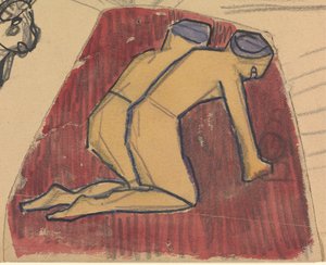 Grot van het gouden kalf: knielende figuren