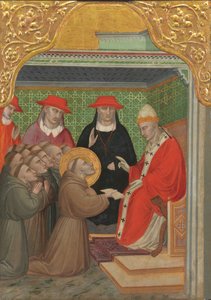 Sint Franciscus voor de paus De goedkeuring van de franciscaanse regel, 1390-1400