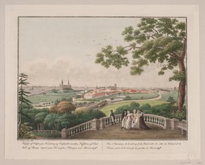 Uitzicht op Helsingør, Kronborg en de Sont tussen de kusten van Seeland en Skåne. Getekend op het terras in de tuin bij Marienlyst