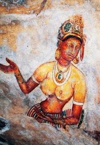 Meisjes van Sigiriya, fresco, Sigiriya archeologische site (Unesco Werelderfgoedlijst) door Sri Lankan School