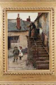 Kinderen in een straat in Newlyn door Stanhope Forbes