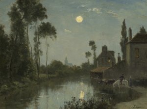 Rivier bij Maanlicht, ca.1866-?70 door Stanislas Victor Edouard Lepine