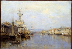 Zicht op de haven van Rouen Schilderij door Stanislas Lepine (1835-1892) 19e eeuw Reims, Musée des Beaux Arts door Stanislas Victor Edouard Lepine