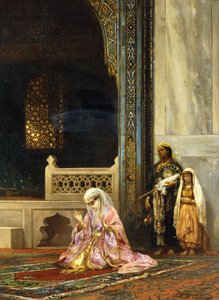 Een Turkse Dame Biddend in de Groene Moskee, Bursa, 1878 door Stanislaus von Chlebowski