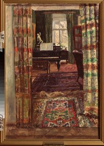 Interieur met een vleugelpiano door Stanislav Joulianovitch Joukovski