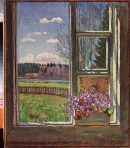 Viooltjes voor het raam. Schilderij van Stanislav Yulianovich Zhukovsky door Stanislav Joulianovitch Joukovski