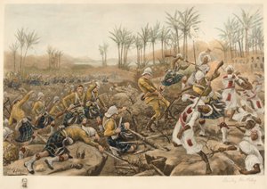 De Cameron Highlanders nemen een palissade in, Atbara, 8 april 1898 (fotolitho) door Stanley Berkeley