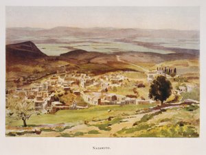 Aquarel door Stanley Inchbold, die Nazareth afbeeldt in Palestina 1906