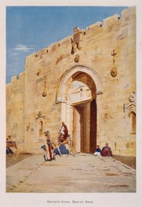 Aquarel door Stanley Inchbold, die de Koning David of Zion Gate afbeeldt, in Jeruzalem, Palestina 1906 door Stanley Inchbold