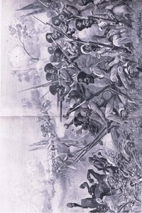 Chilianwala, 13 januari 1849: Goddys Brigade maakt een dappere stand toen ze omringd werden door Sikhs, illustratie uit Britse gevechten op land en zee, 1915 door Stanley L. Wood