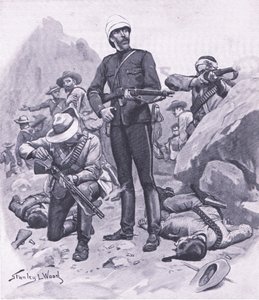 Kolonel Buller bij de Inhlobane Berg, maart 1879, illustratie uit British Battles on Land and Sea, 1915 door Stanley L. Wood