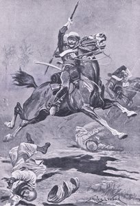 De 9e Lancers bij Delhi, 1857, illustratie uit British Battles on Land and Sea, 1915 door Stanley L. Wood