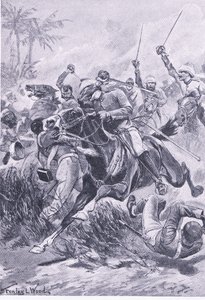 Vrijwillige cavalerie buiten Lucknow, 30 juni 1857, illustratie uit British Battles on Land and Sea, 1915