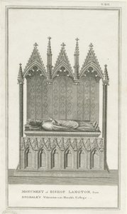 Lichfield Kathedraal - Monument voor Bisschop Langton (gravure) door Stebbing Shaw