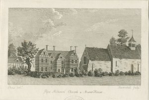 Pipe Ridware Kerk en Landhuis: gravure door Stebbing Shaw