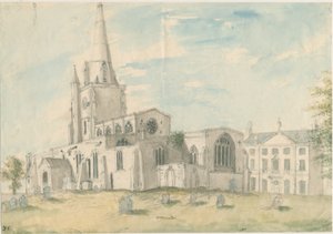 Uttoxeter Kerk [Oud]: aquarel, nd [1794] door Stebbing Shaw