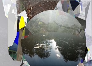 Abstracte weerspiegeling in een vijver
