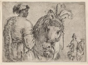 Een zwarte man die een paard voedt, waarschijnlijk 1662 door Stefano della Bella