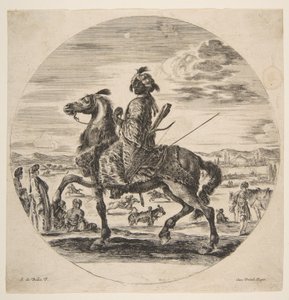 Een Moorse ruiter naar links gericht, staande en zittende Turken op de achtergrond, ca. 1651