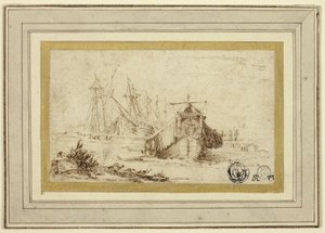 Een Toscaanse galei en andere schepen bij de kust door Stefano della Bella