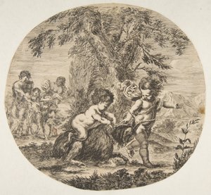 Een kind en een saterkind spelen met een geit, ca. 1657 door Stefano della Bella
