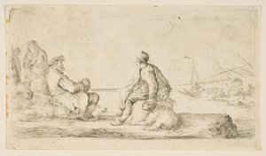 Een jonge zeeman en een oude man zittend bij de zee, 17e eeuw